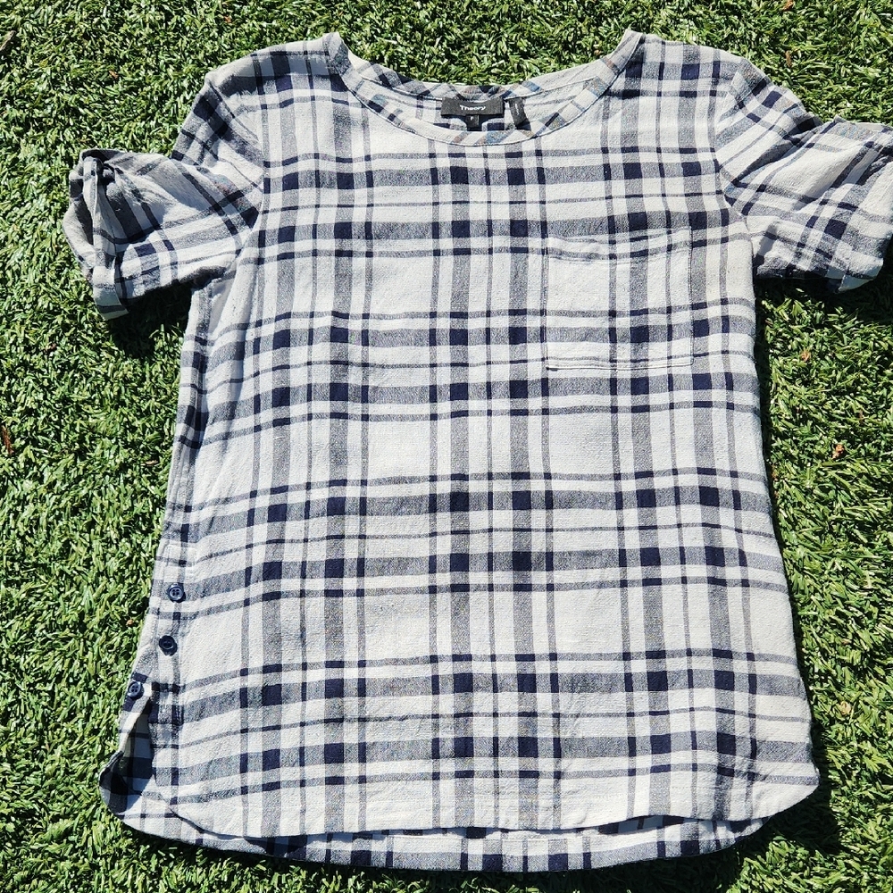 Theory Blue and White Button Down Shirt